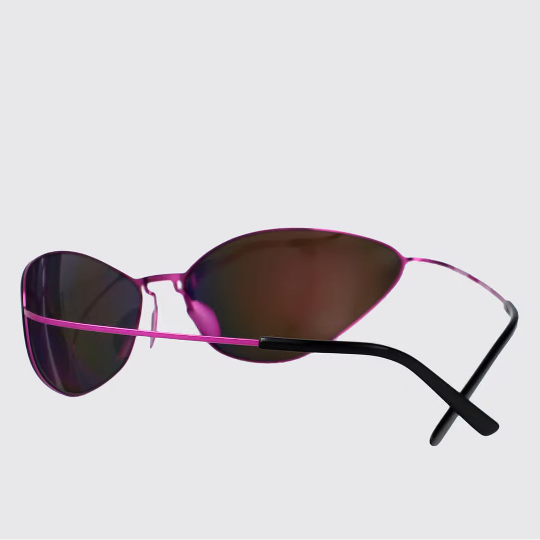 Balenciaga Unisex Extreme BB0350S Metallic Pink Cat-Eye Purple-Pink Mirrored Sunglasses