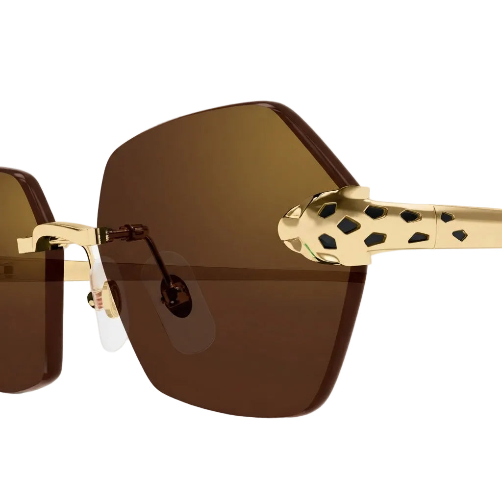 Cartier Panthère de C Women Rimless Hexagon-Frame Gold Brown Sunglasses