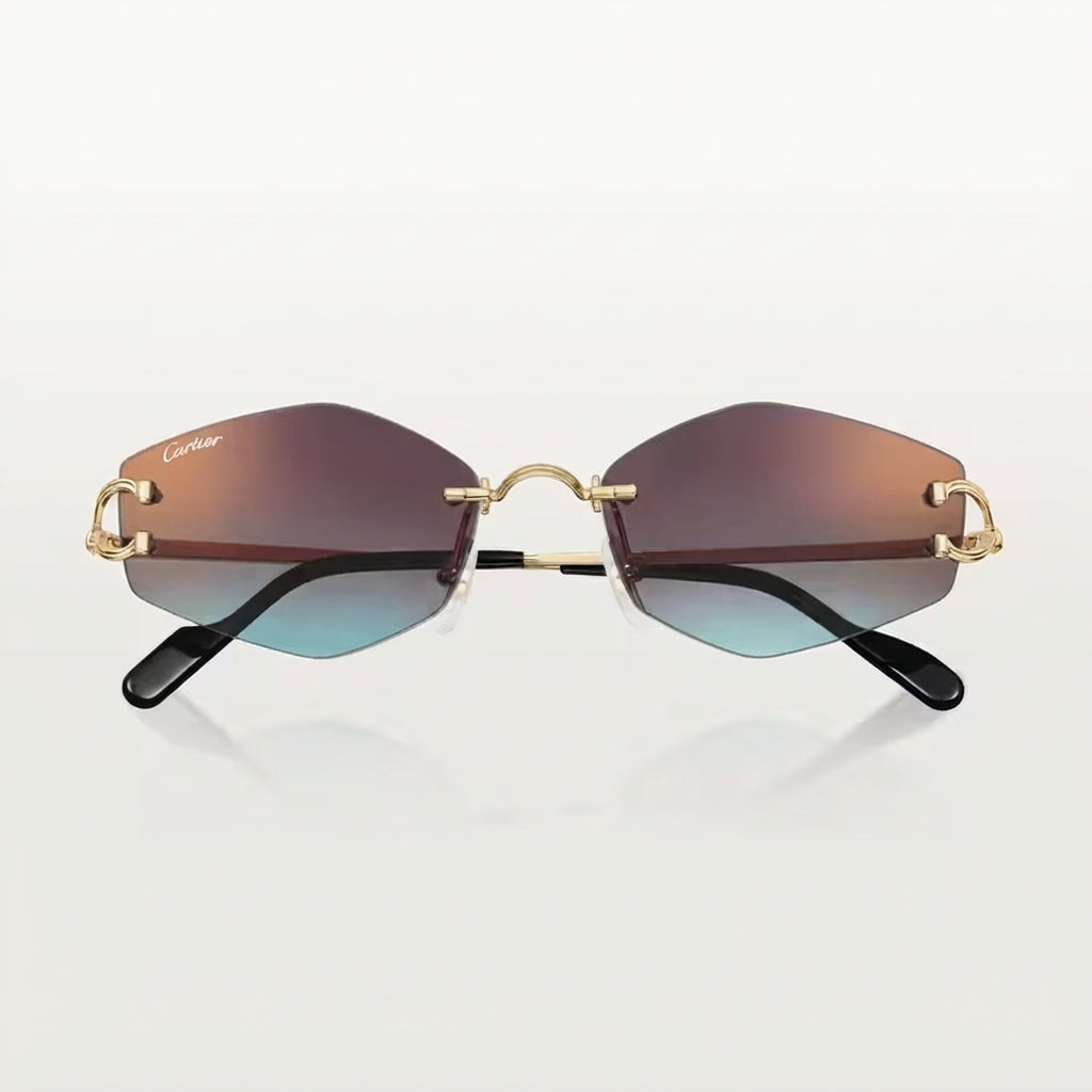 Cartier Classic C Motif Men Rimless Hexagonal Blue-Pink Gradient Sunglasses