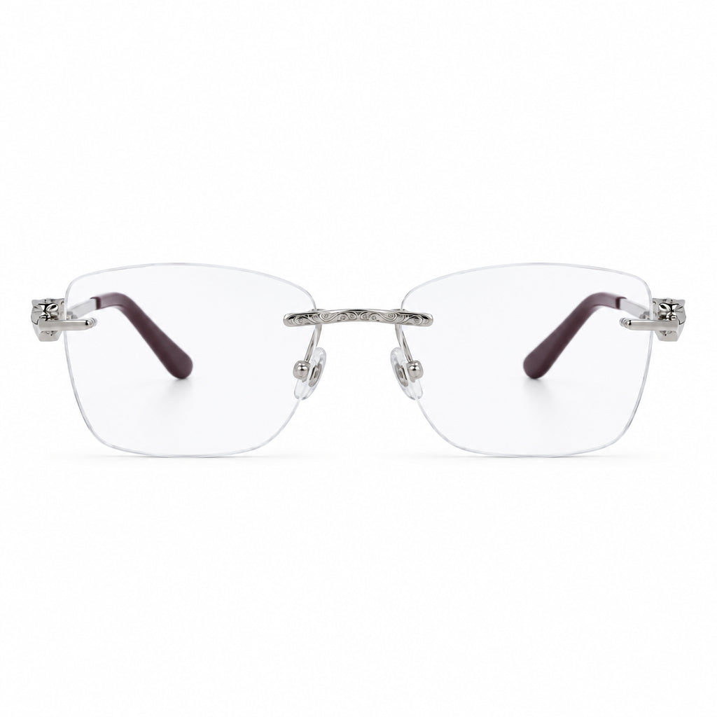 Cartier Panthère de C Unisex Rimless Optical Glasses Silver Finish Temple