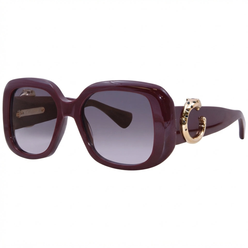 Cartier Panthère de C Women Burgundy/Grey Rectangle Sunglasses