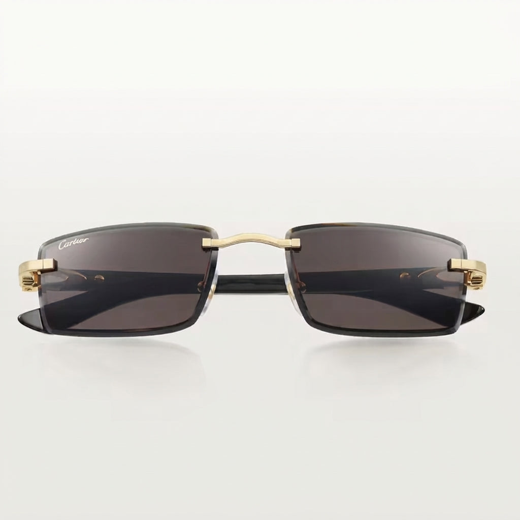 Cartier Elongated C de Motif Men Rimless Black Sunglasses
