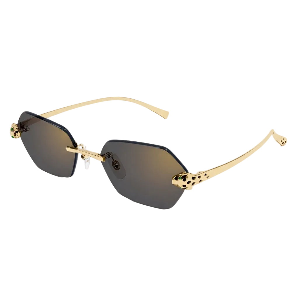 Cartier Panthère de C Women Rimless Hexagon-Frame Gold Tone Grey Sunglasses