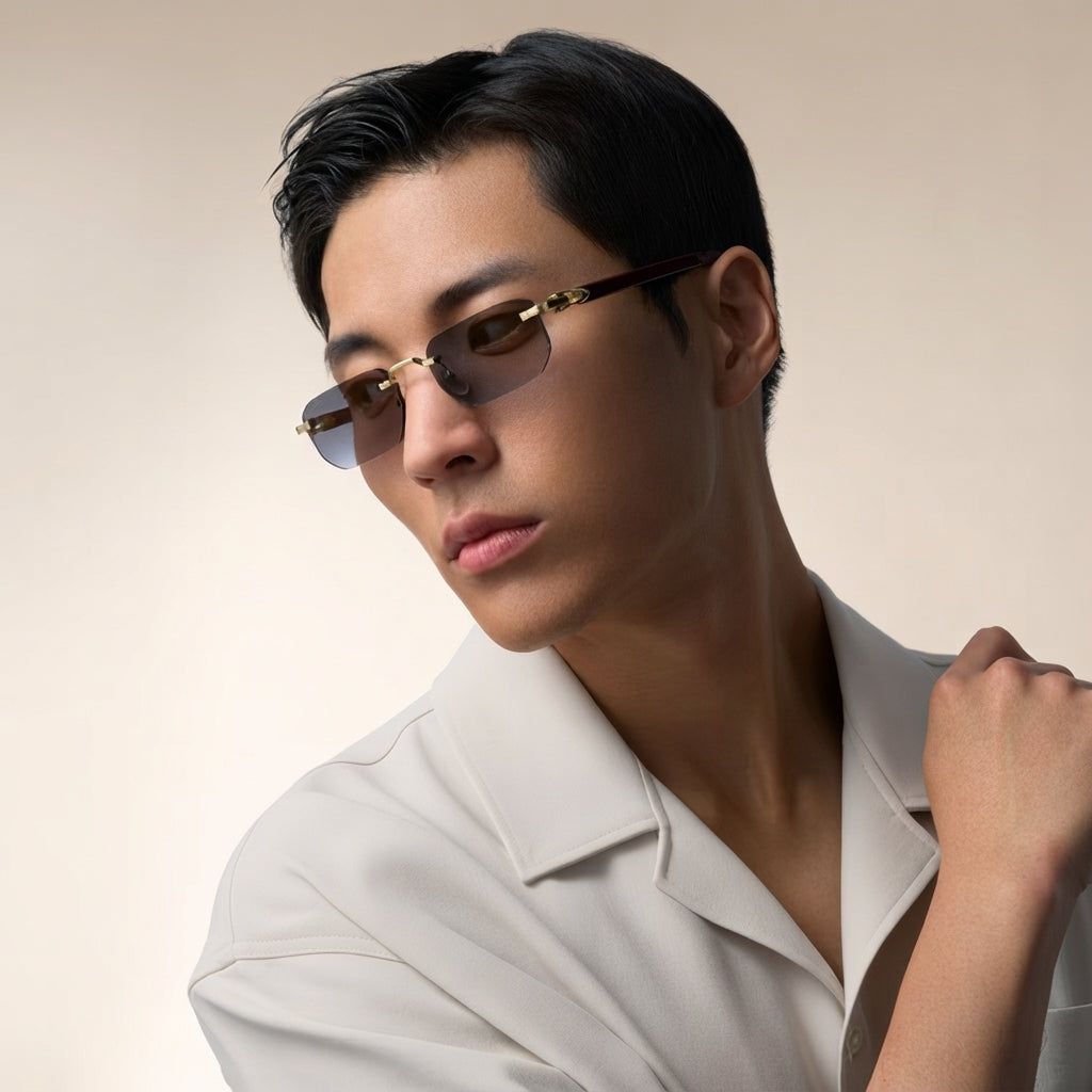 Cartier Elongated C de Motif Men Rimless Brown Gradient Sunglasses