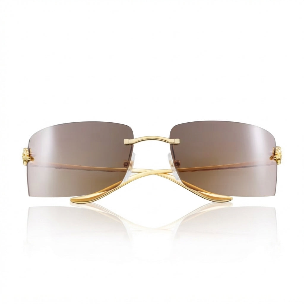 Cartier Panthère de C Unisex Rectangular Rimless Brown Gradient Sunglasses