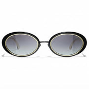 Chanel Women Oval Black Gold Gray Sunglasses