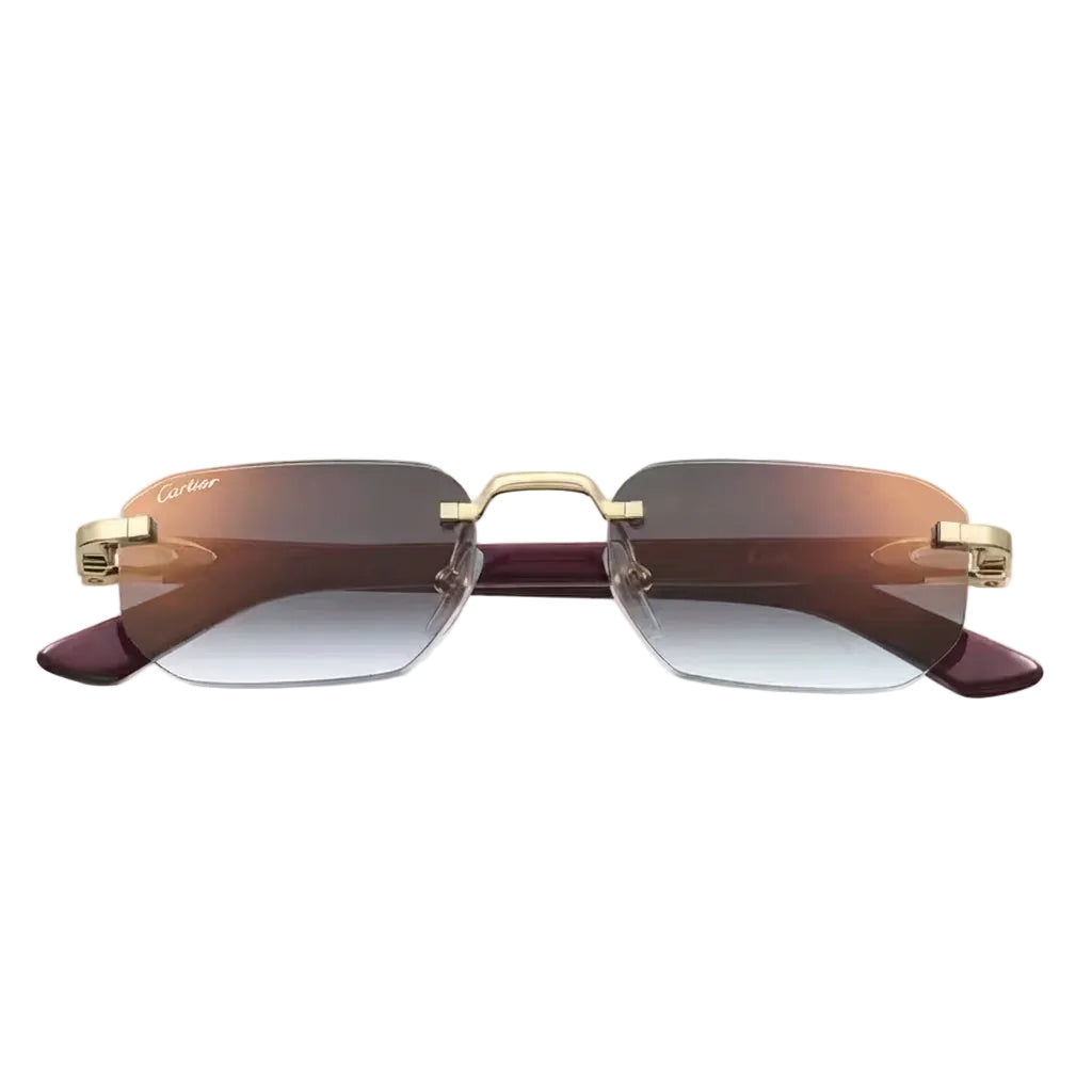 Cartier Elongated C de Motif Men Rimless Brown Gradient Sunglasses