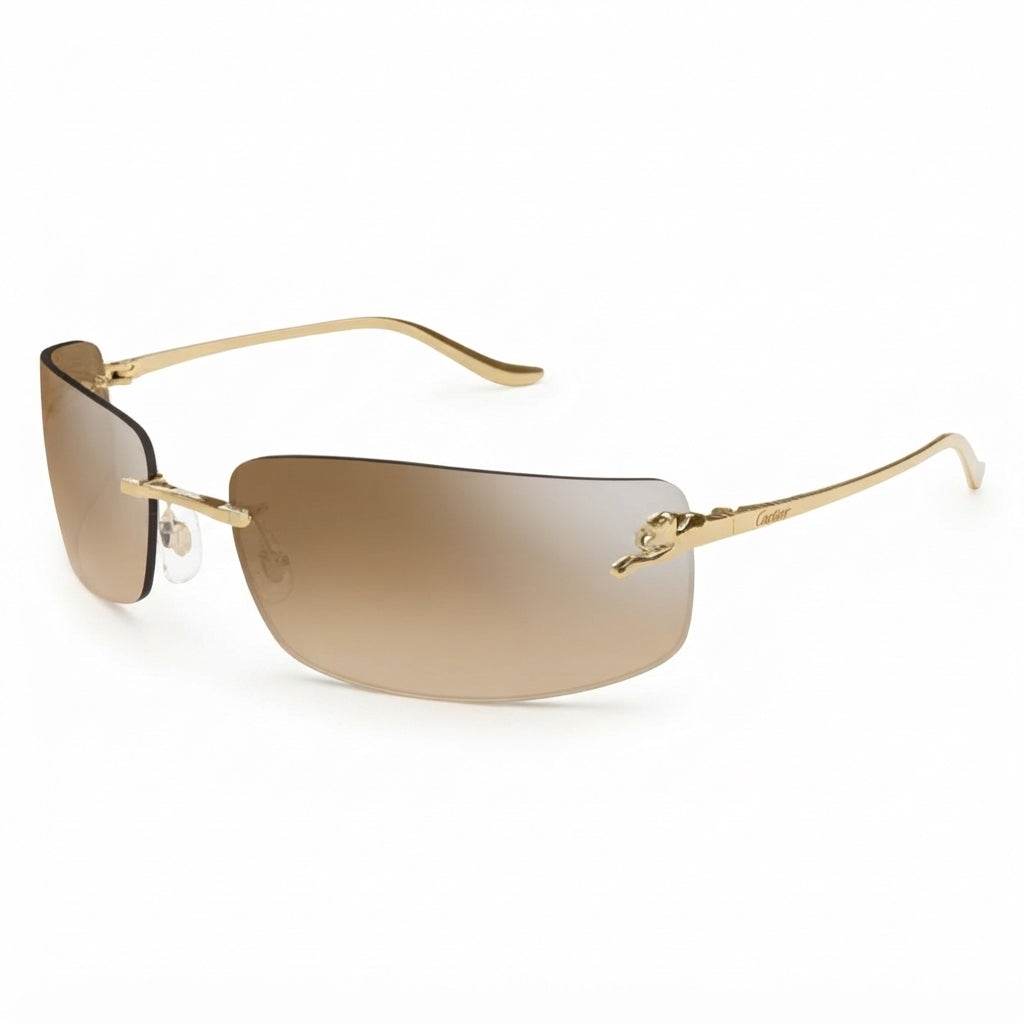Cartier Panthère de C Unisex Rectangular Rimless Gold / Brown Sunglasses