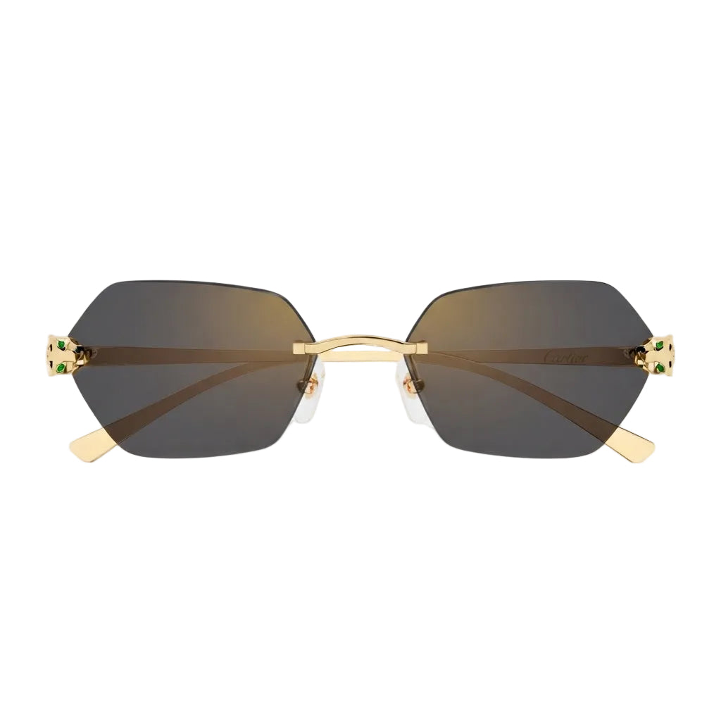 Cartier Panthère de C Women Rimless Hexagon-Frame Gold Tone Grey Sunglasses