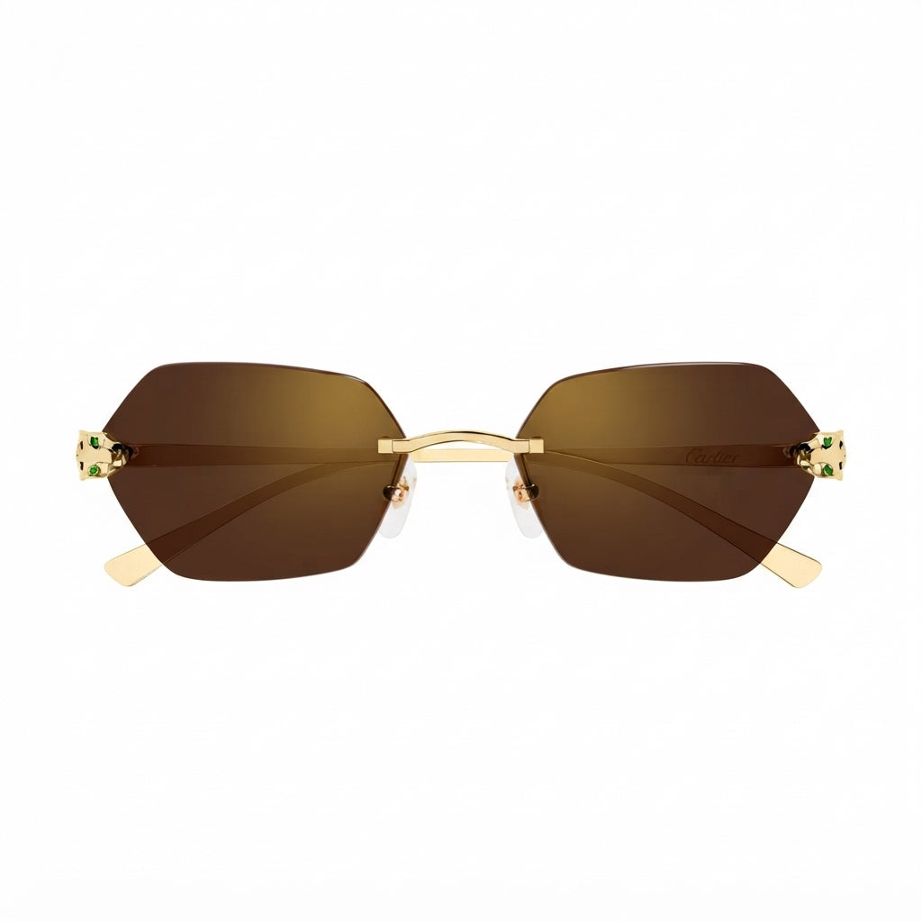 Cartier Panthère de C Women Rimless Hexagon-Frame Gold Brown Sunglasses