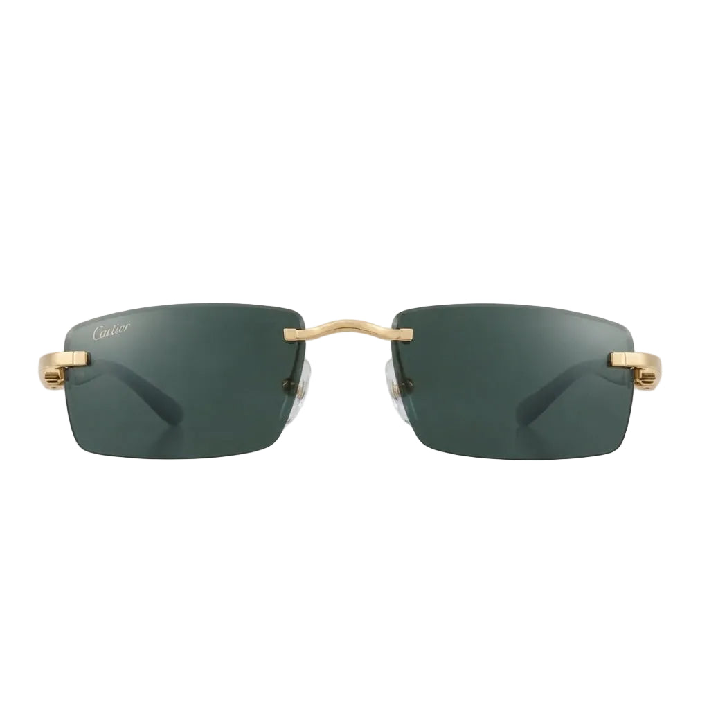 Cartier Elongated C de Motif Men Rimless Green Sunglasses