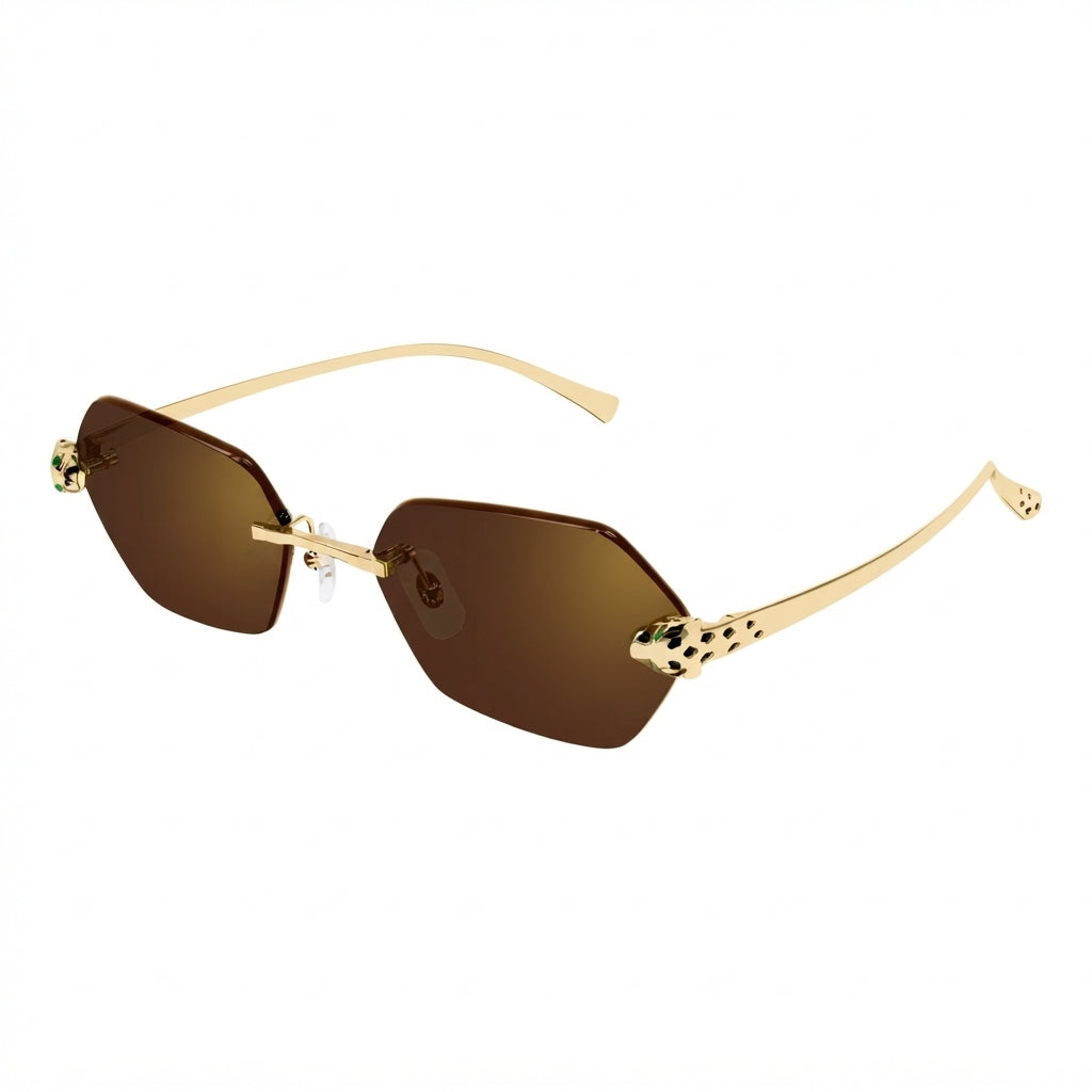 Cartier Panthère de C Women Rimless Hexagon-Frame Gold Brown Sunglasses