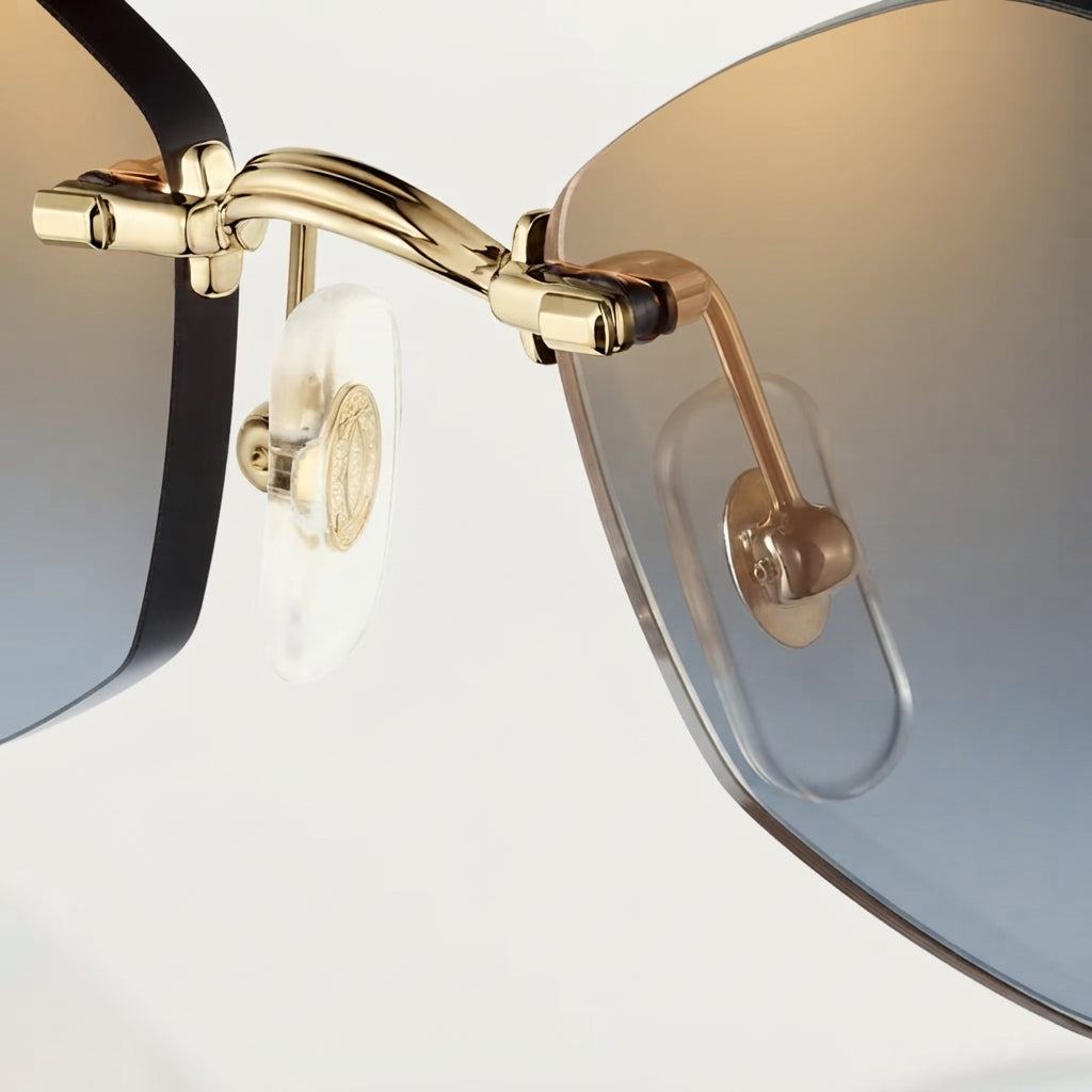 Cartier Classic C Motif Men Rimless Hexagonal Grey Gradient Sunglasses