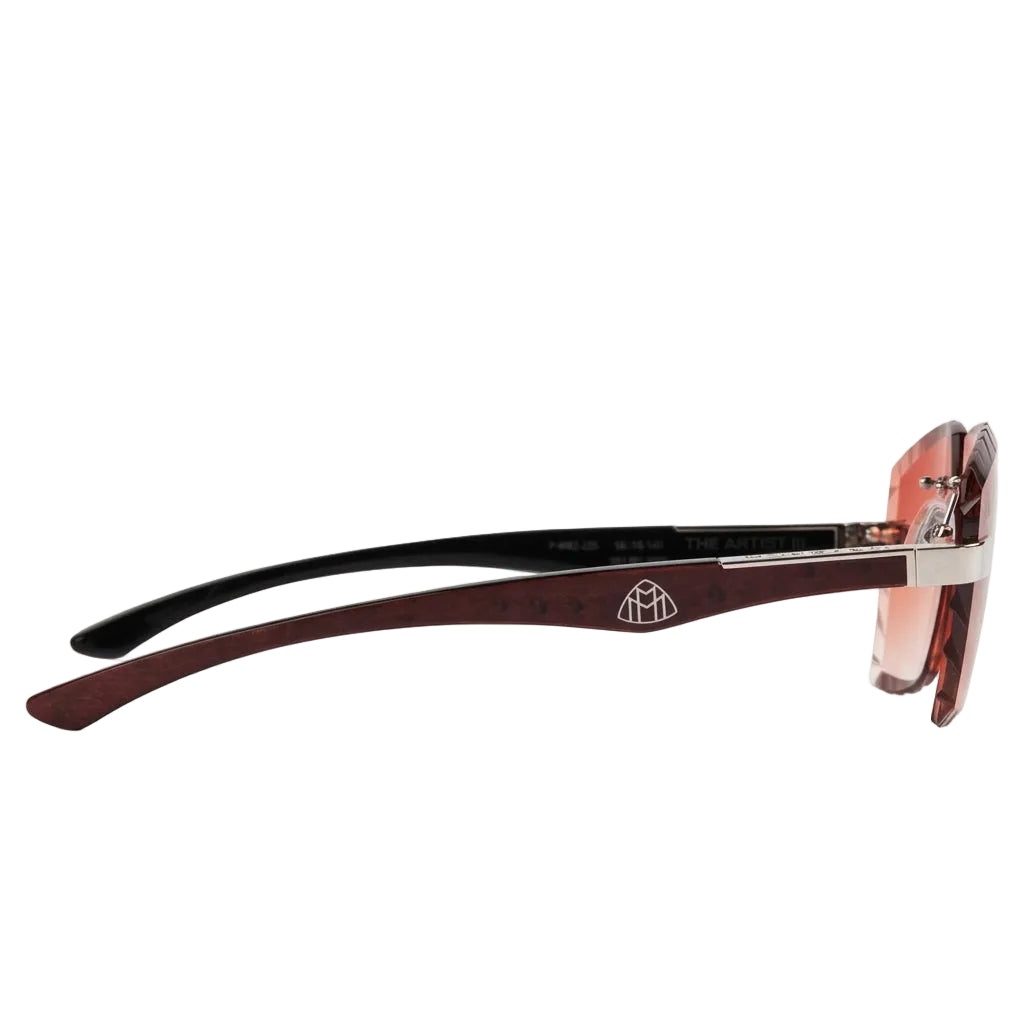 Maybach The Artist III Unisex P-WBZ-ZZ5 Brown/Cognac Wood Silver Diamond-Cut Rimless Luxury Sunglasses