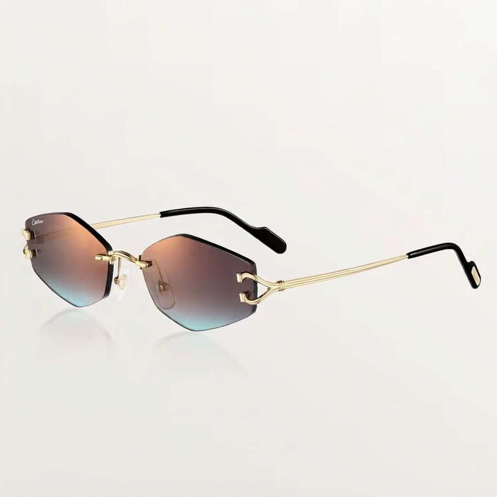 Cartier Classic C Motif Men Rimless Hexagonal Blue-Pink Gradient Sunglasses