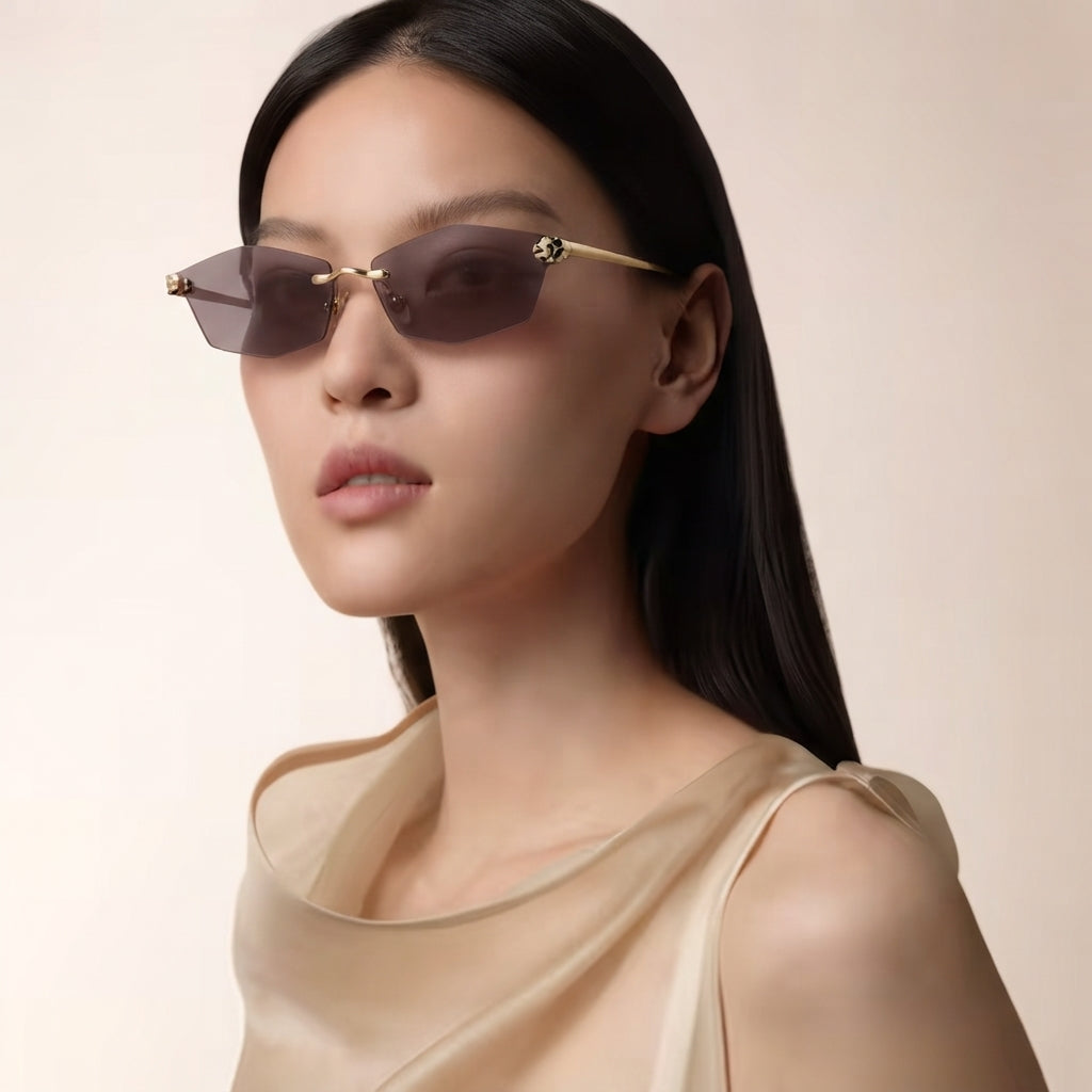 Cartier Panthère de Cartier Unisex Rimless Hexagonal Grey Gradient Sunglasses