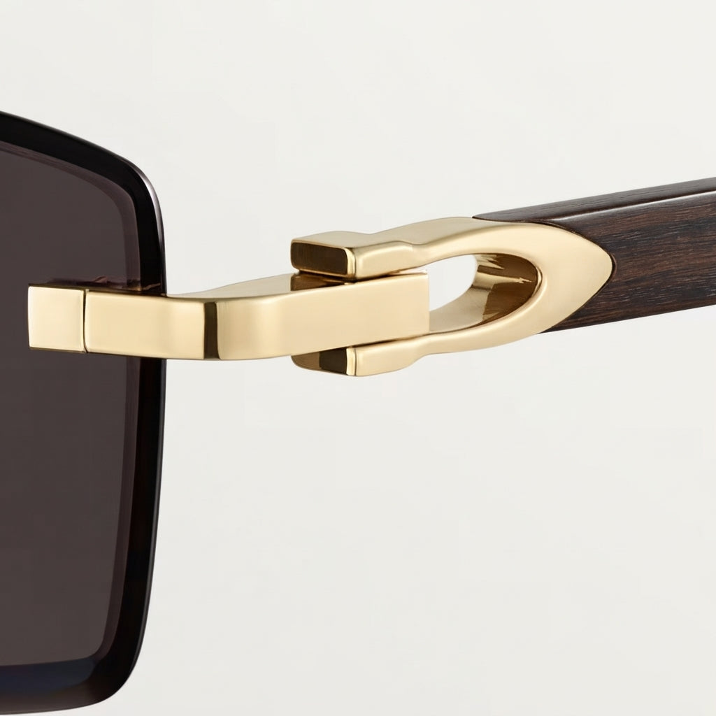Cartier Elongated C de Motif Men Rimless Black Sunglasses