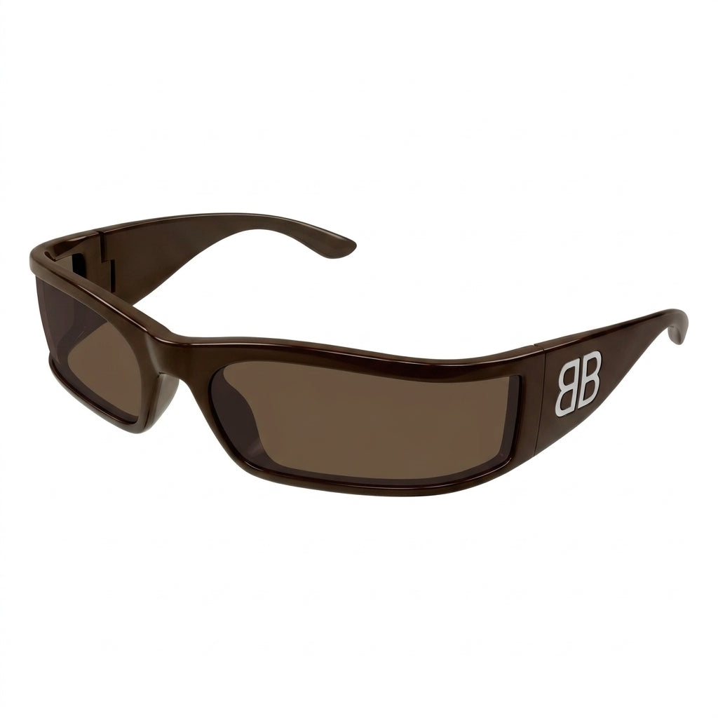 Balenciaga Unisex BB0458S Sunset Rectangle Brown / Silver Sunglasses
