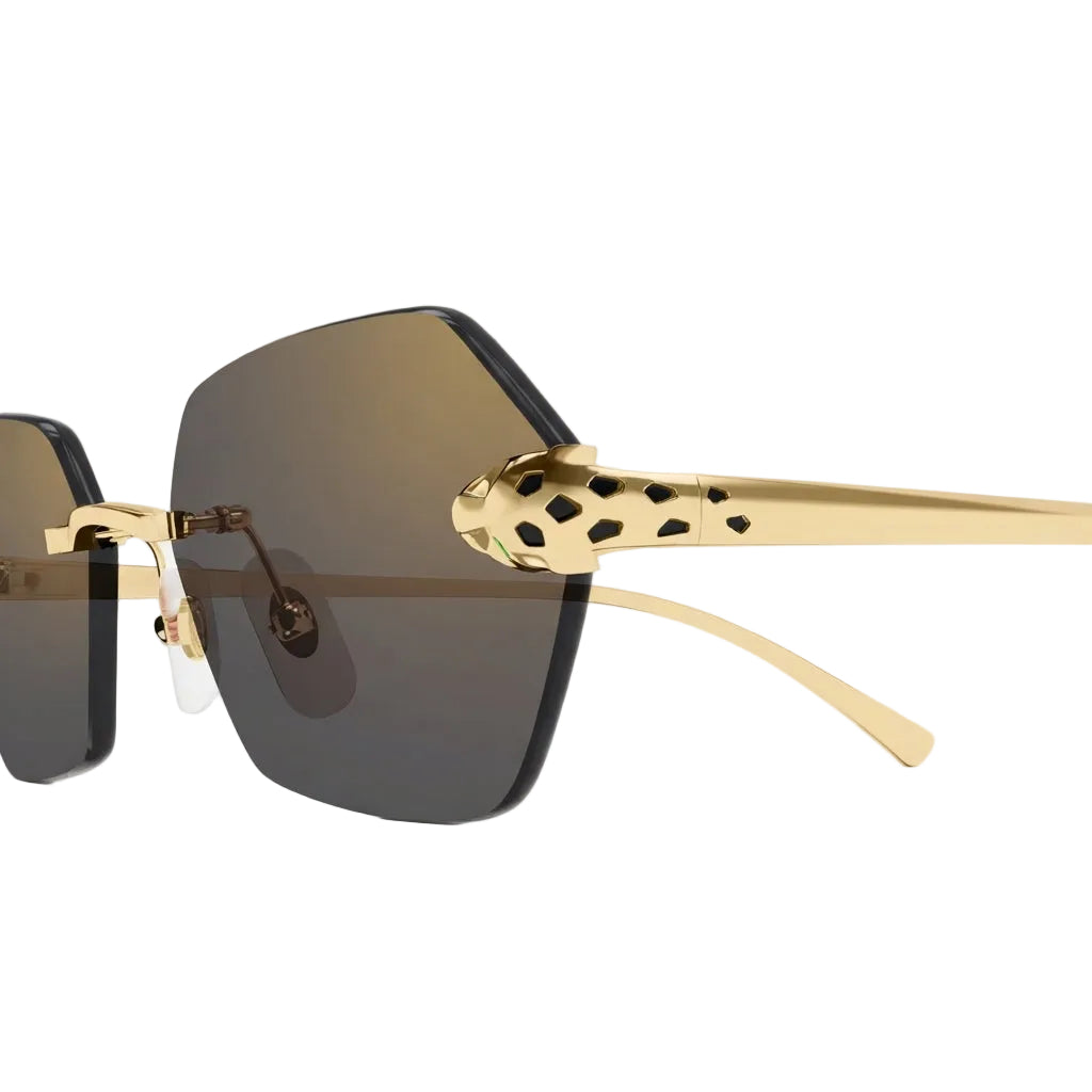 Cartier Panthère de C Women Rimless Hexagon-Frame Gold Tone Grey Sunglasses