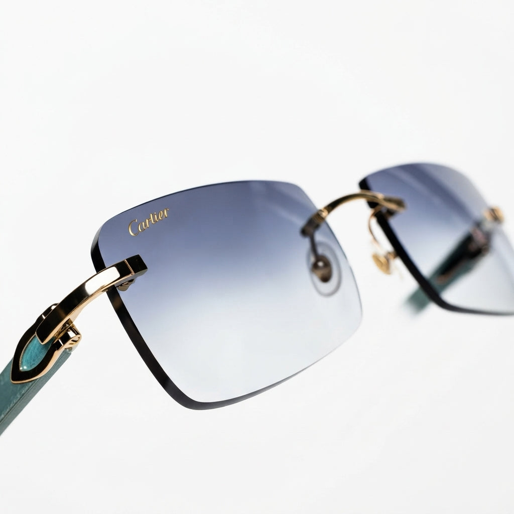 Cartier Elongated C de Motif Men Rimless Grey Sunglasses