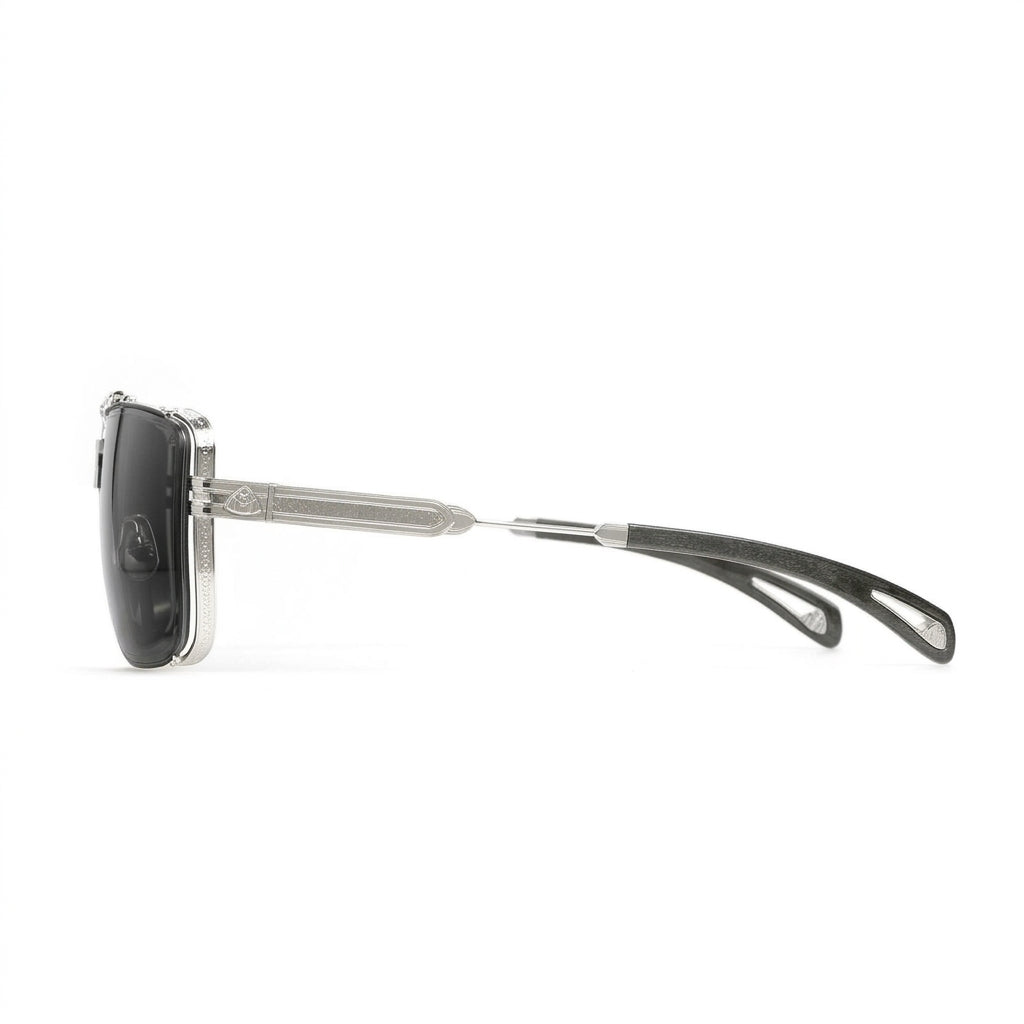 Maybach THE DAWN I Unisex Platinum Titanium Fango Wood Dark Grey Luxury Sunglasses
