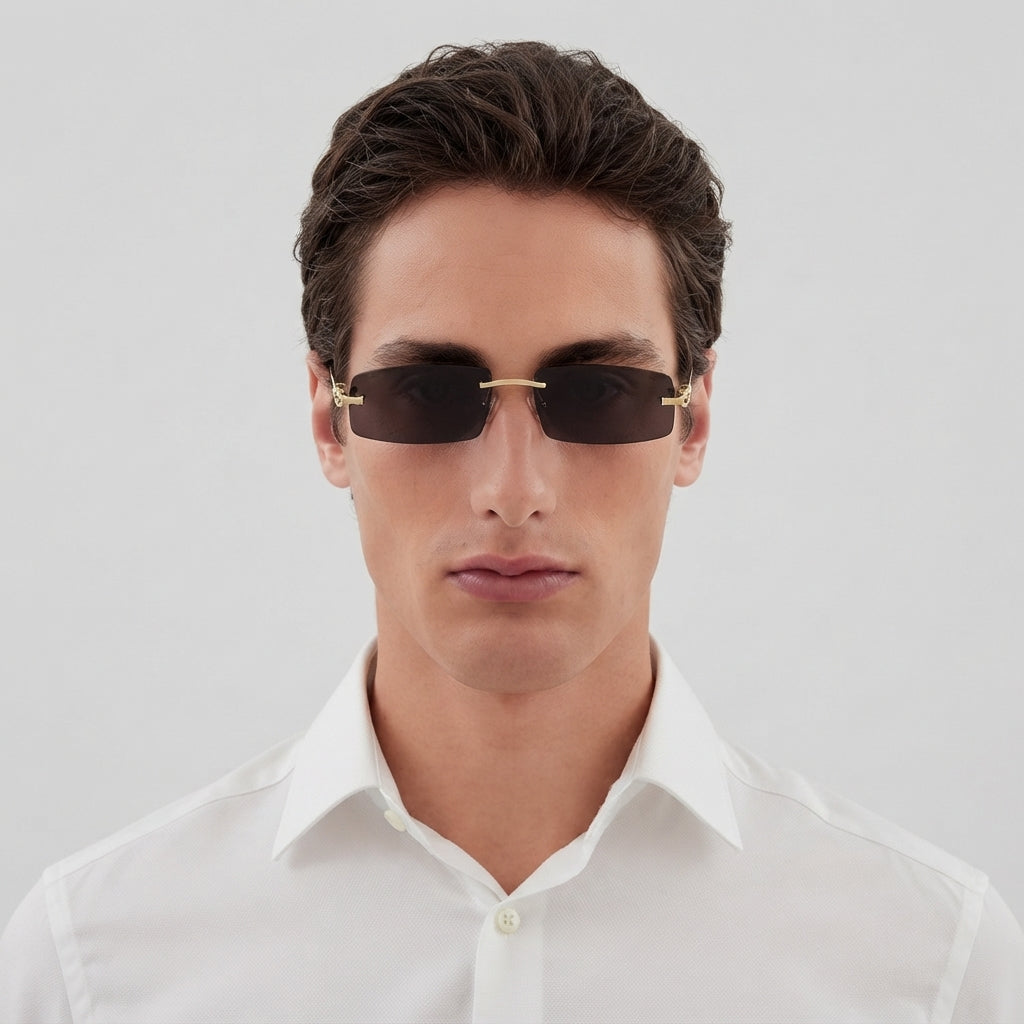Cartier Panthère  De Rimless Unisex Rectangle Black Sunglasses