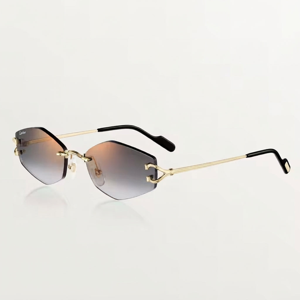 Cartier Classic C Motif Men Rimless Hexagonal Grey Gradient Sunglasses
