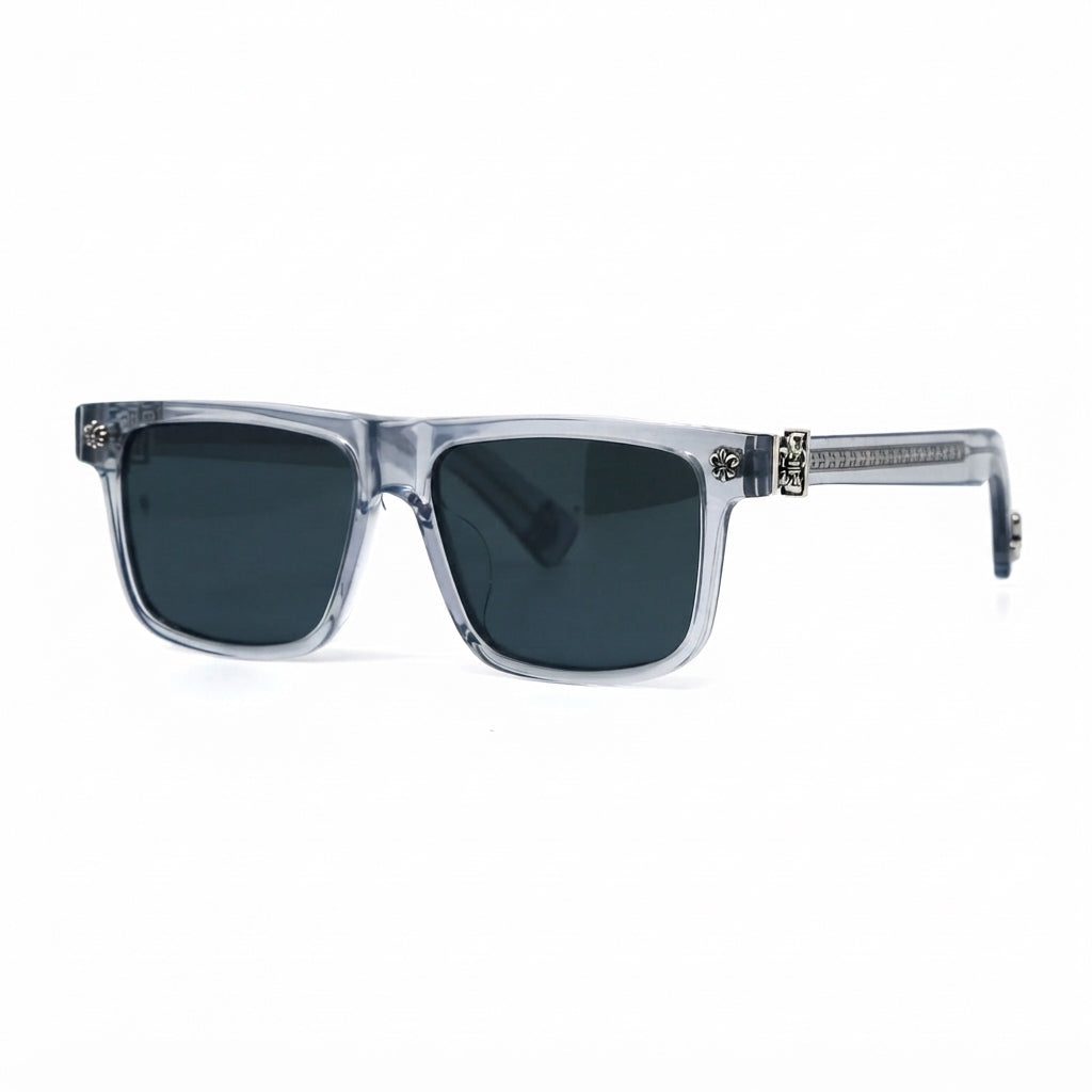 Chrome Hearts Unisex Box Lunch-A 2609 Crystal Clear & Silver Gothic Sunglasses