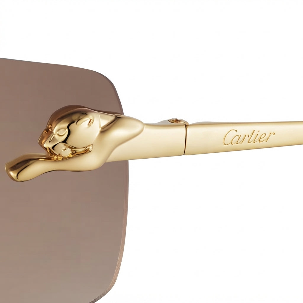 Cartier Panthère de C Unisex Rectangular Rimless Brown Gradient Sunglasses