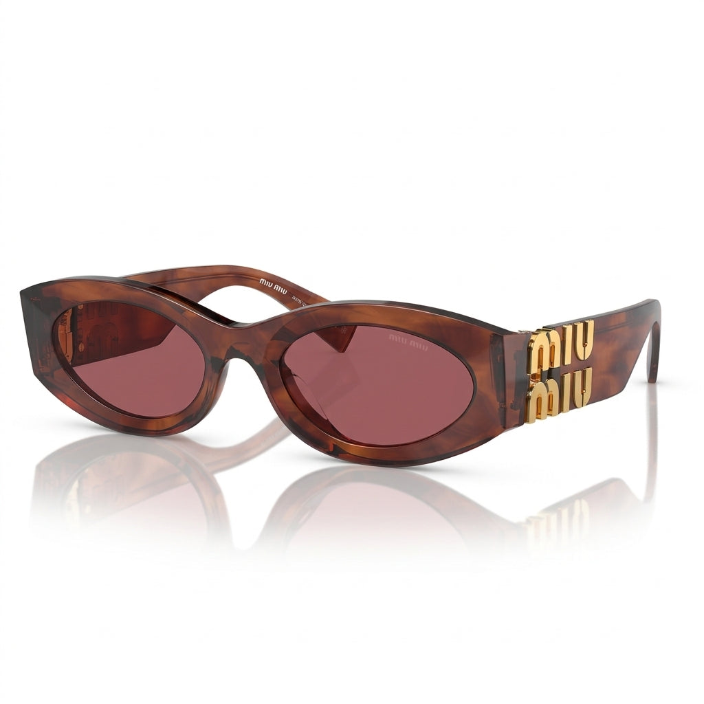 Miu Miu Women MU 11WS Glimpse Oval Striped Tobacco / Dark Violet Sunglasses