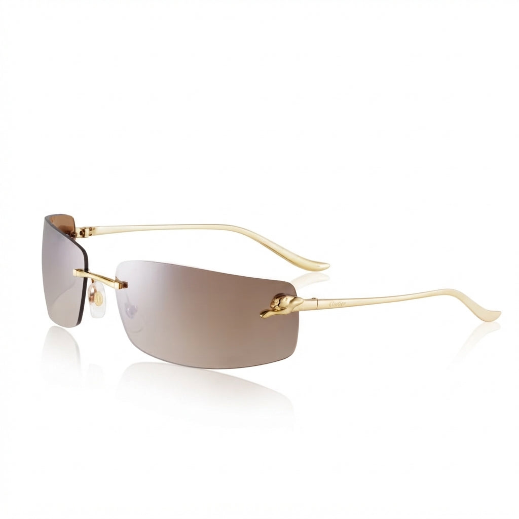 Cartier Panthère de C Unisex Rectangular Rimless Brown Gradient Sunglasses