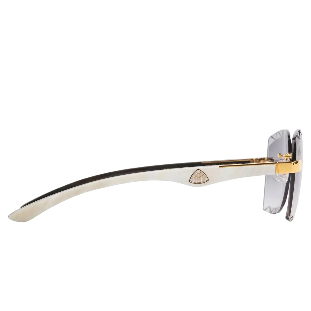 Maybach The Artist III Unisex G-HAS-Z25 White Horn Gold/Grey Diamond-Cut Rimless Luxury Sunglasses