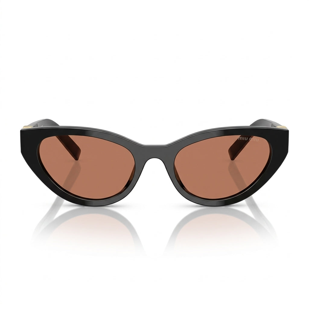 Miu Miu Women MU A04S Cat-Eye Glossy Black / Amber Brown Sunglasses 