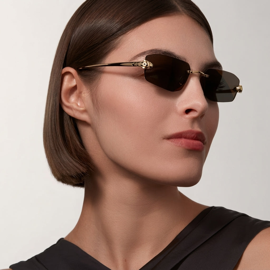 Cartier Panthère de Unisex Rimless Rectangular Grey Gradient Sunglasses