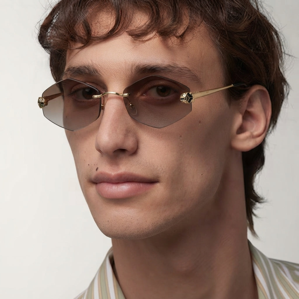 Cartier Panthère de Cartier Unisex Rimless Hexagonal Grey Gradient Sunglasses