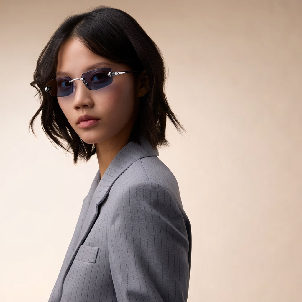 Cartier Panthère de Women Rimless Rectangular Blue Sunglasses
