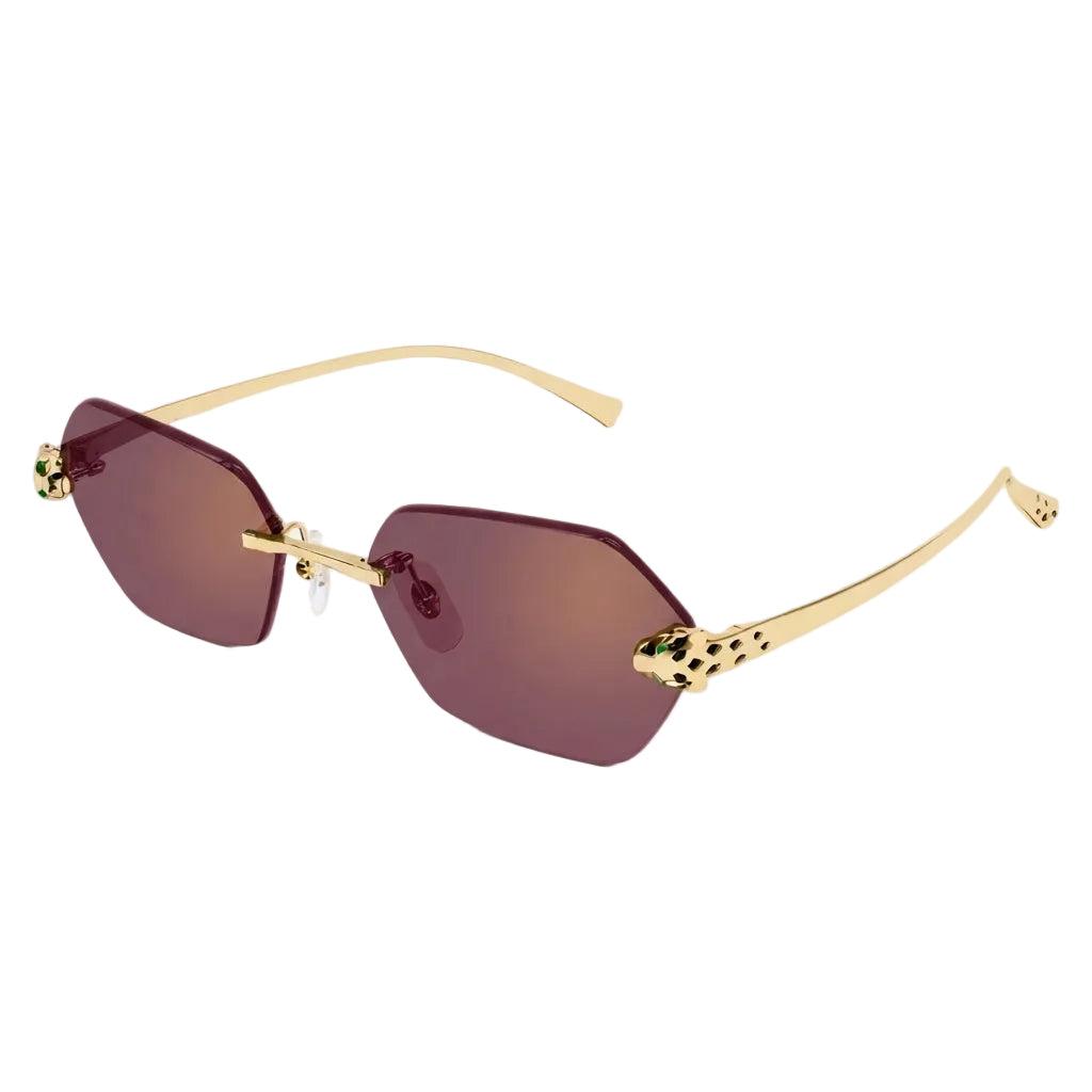 Cartier Panthère de C Women Rimless Hexagon-Frame Gold Tone Violet Sunglasses