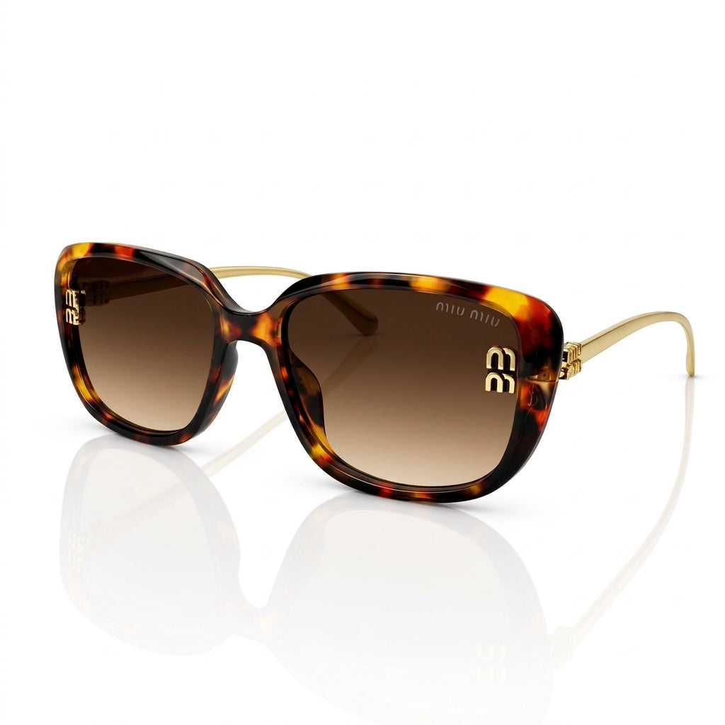 Miu Miu MU A08S Women Oversized Square Shield  Honey Tortoise / Brown Gradient Sunglasses