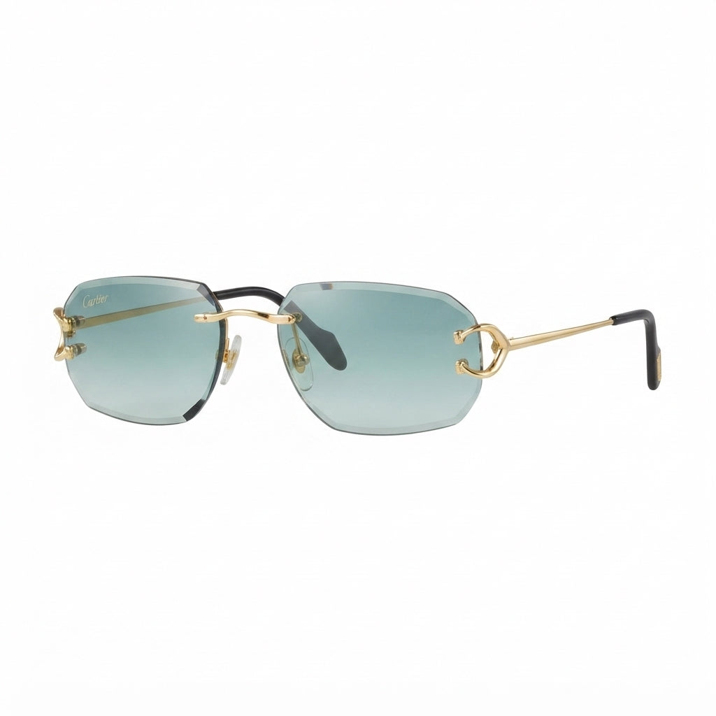 Cartier Premiere de Cartier Unisex Rimless Rectangular Gold/Green Gradient Sunglasses