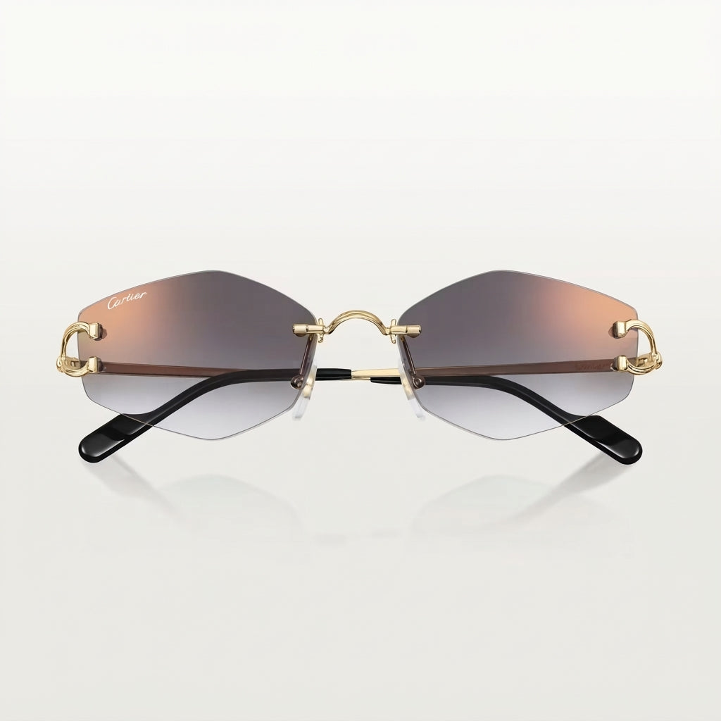 Cartier Classic C Motif Men Rimless Hexagonal Grey Gradient Sunglasses