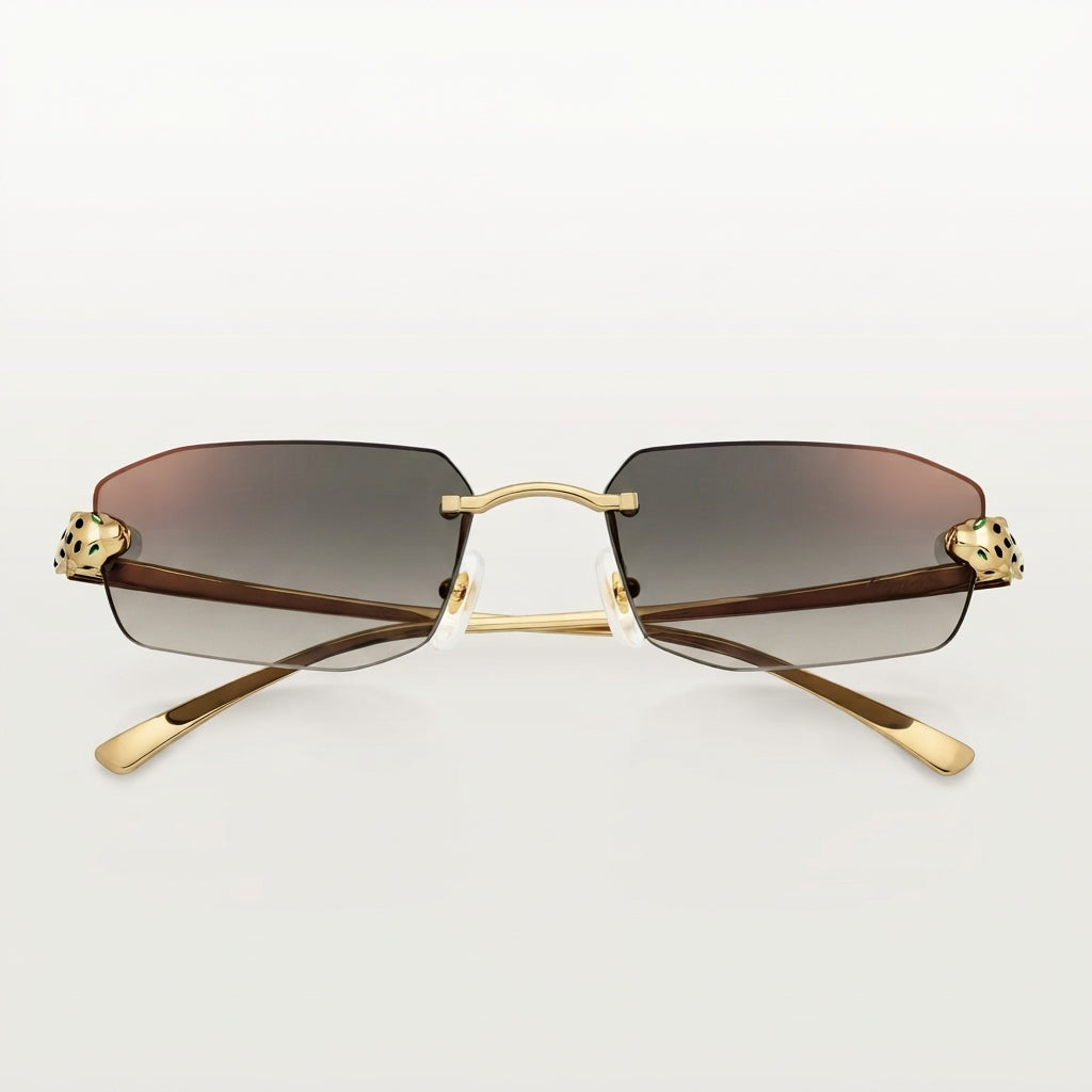 Cartier Panthère de Unisex Rimless Rectangular Grey Gradient Sunglasses