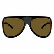 Miu Miu MU A01S Unisex Aviator Shield Shiny Black / Warm Brown Sunglasses 