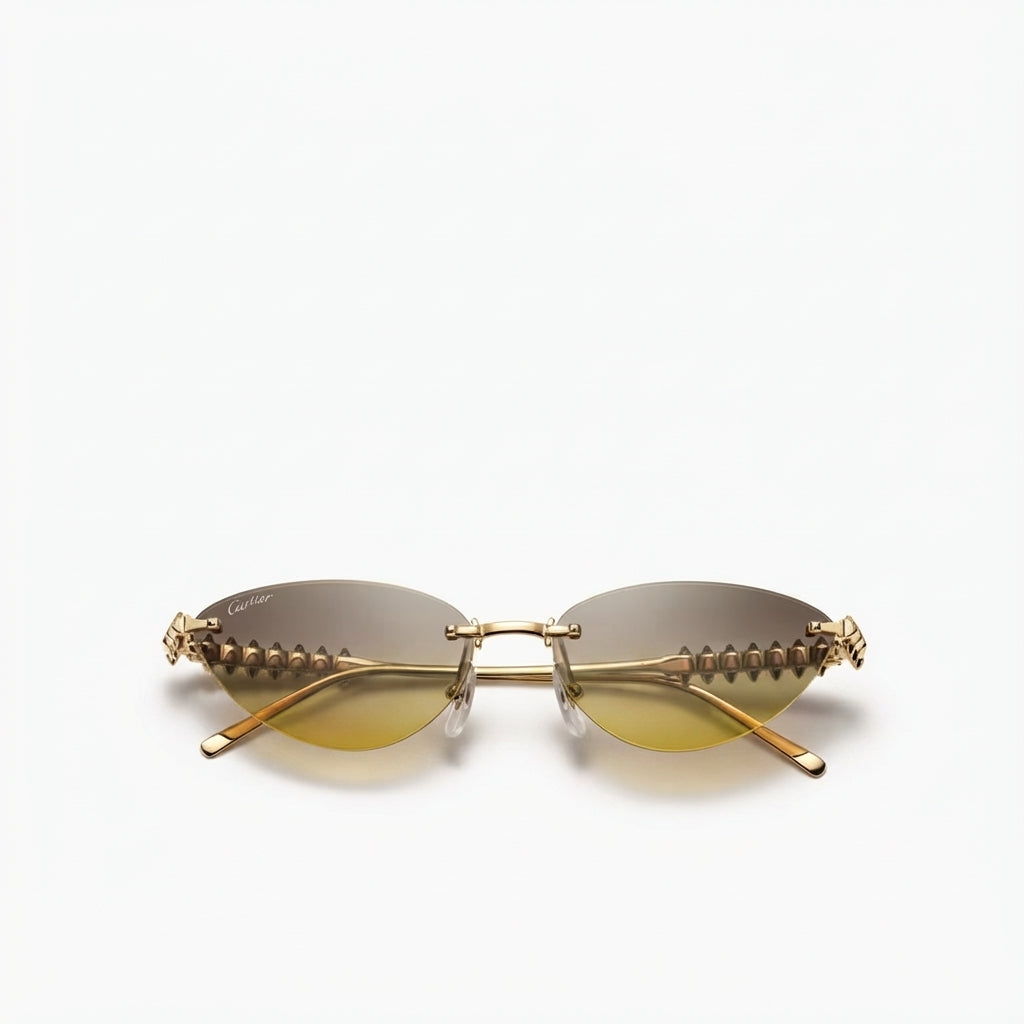 Cartier Clash de C Women Rimless Studded Temple Yellow Gradient Sunglasses