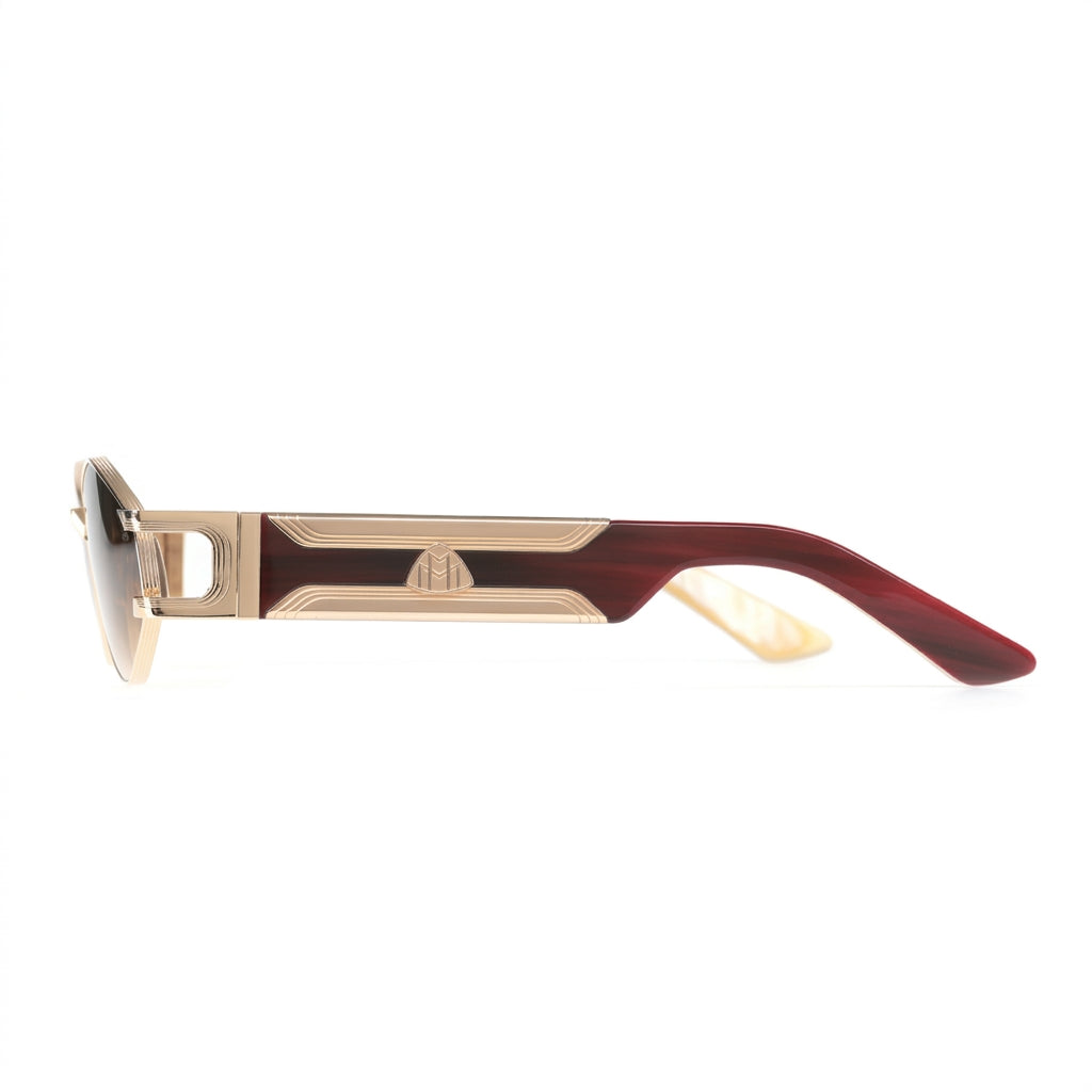 Maybach The Driver II (DRI-02) Men 22K Mellow Gold / Burgundy Buffalo Horn Sunglasses