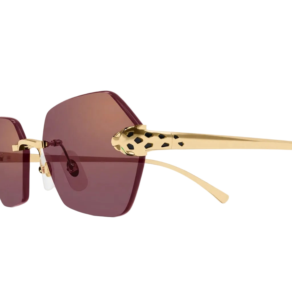 Cartier Panthère de C Women Rimless Hexagon-Frame Gold Tone Violet Sunglasses