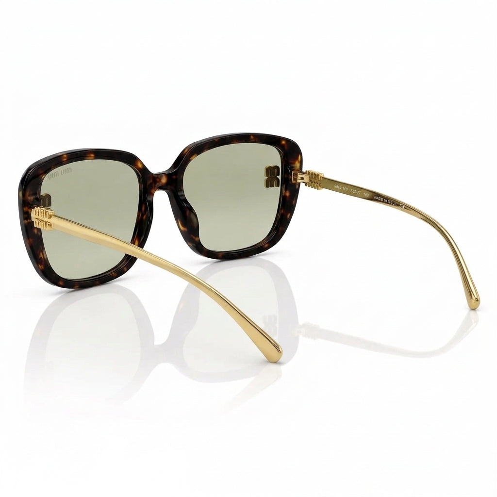 Miu Miu MU A08S Women Oversized Square Shield Dark Tortoise / Soft Green Sunglasses