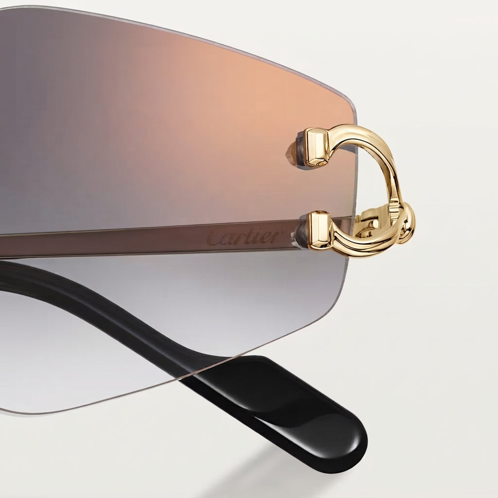 Cartier Classic C Motif Men Rimless Hexagonal Grey Gradient Sunglasses