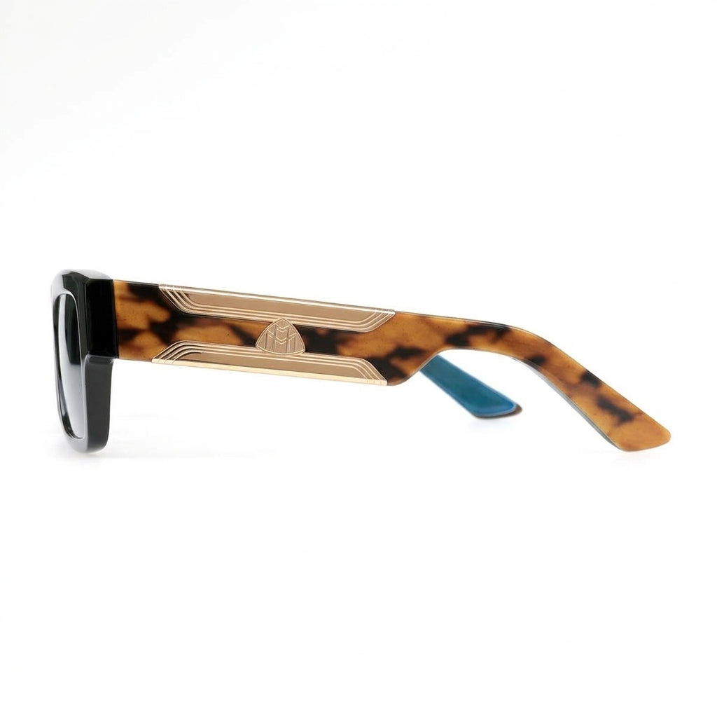 Maybach THE BLAZE I Luxury Black & Tortoise Buffalo Horn / Light Blue Gradient Sunglasses