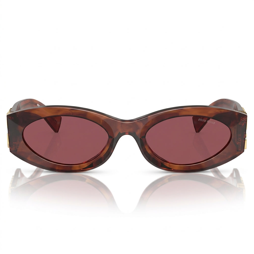Miu Miu Women MU 11WS Glimpse Oval Striped Tobacco / Dark Violet Sunglasses