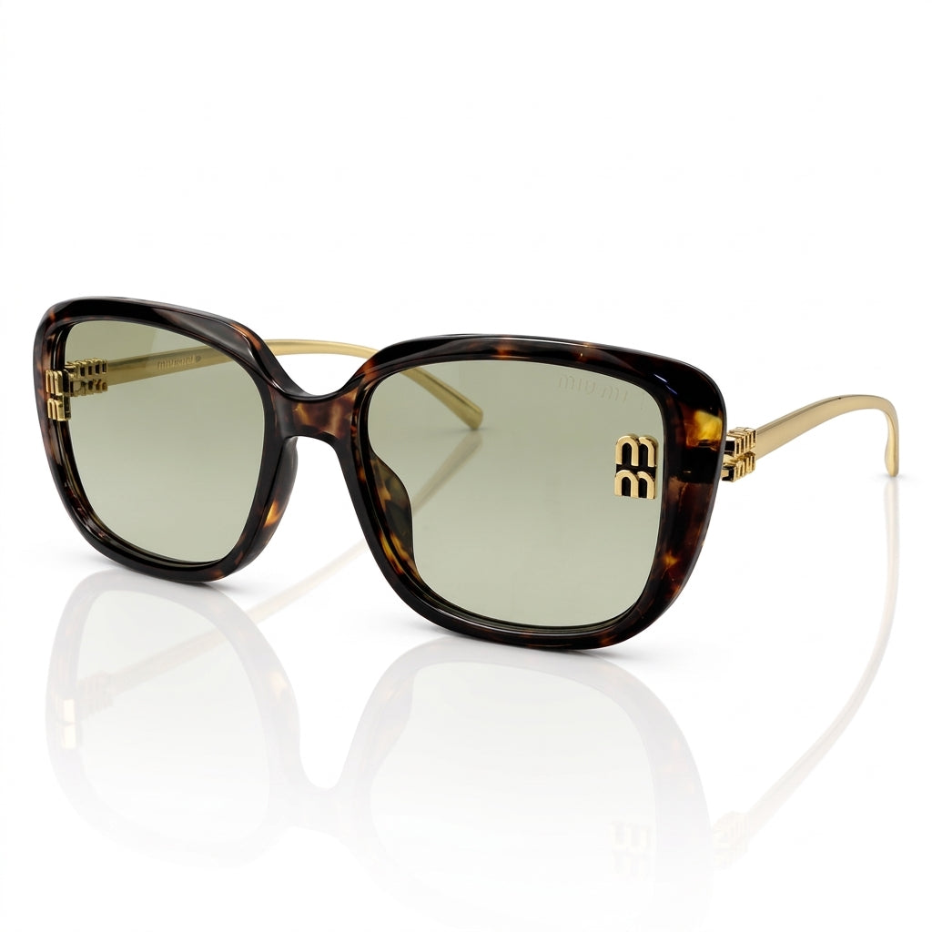 Miu Miu MU A08S Women Oversized Square Shield Dark Tortoise / Soft Green Sunglasses